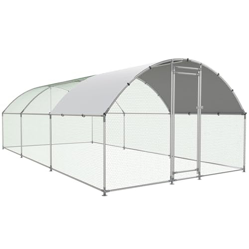 HEYTOWN Large Metal Chicken Coop with Run, Walk-in Dome Roof Poultry Cage with Waterproof & Anti-UV Cover for Yard for Ducks & Rabbits - size: 228.0"L x 120.0"W x 78.0"H