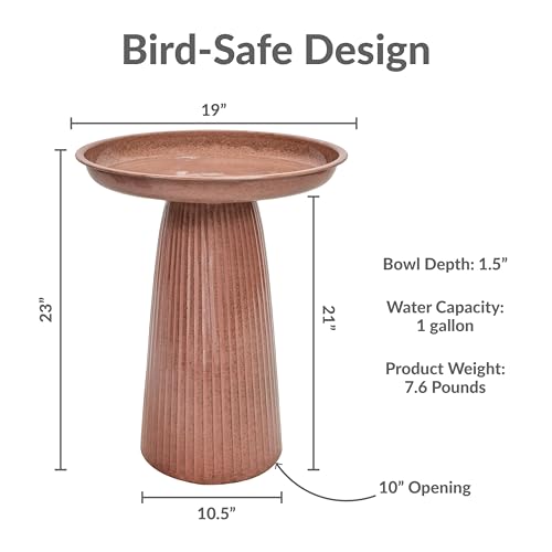 Sunnydaze Modern Bird Bath for Outside, Iron, 23” H, Canyon Clay Glaze | UV & Rust-Resistant Matte Finish, Durable Iron,1 Gal Water Cap, Outdoor Birdbath for Garden, Pedestal Bird Bath with Bowl - color: Canyon Clay Glaze