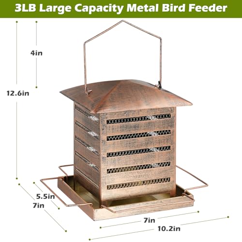 Bird Feeder, 3LB Large Capacity Metal Birdfeeder for Outdoor Hanging | Wild Birdfeeder, Heavy Duty, 4 Perches, Sturdy, Easy to Refill, For Garden Yard Outside Decoration - color: Rectangular, 3 lbs