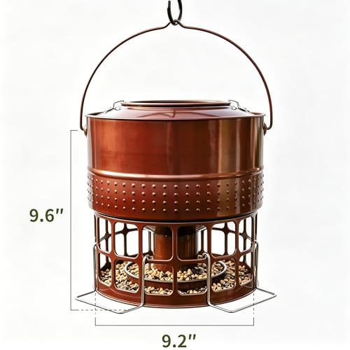 Solution4Patio 8-10LB Bird Feeder, Metal Wild Birdfeeder with 32 Access Holes & 2 Perches, Locking Top Helps Reduce Squirrel Stealing, Rust-Proof Hanging Design for Cardinals & Finches - color: Glazed Red