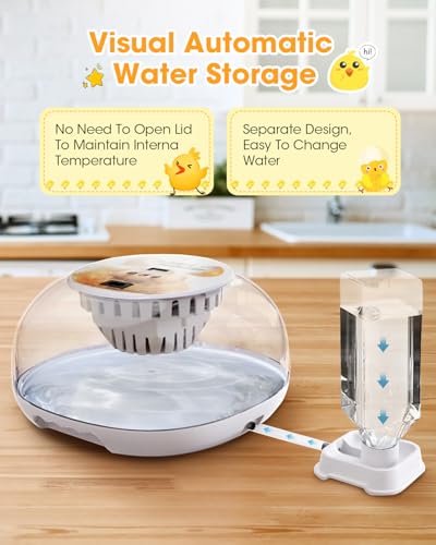 Incubators for Hatching Eggs, Chicken Waterer Cups, Automatic Egg Turner Holds 12 Eggs, Smart Incubator 360° Clear Window with Temperature Display Egg Candler for Small Poultry Chickens Ducks Quails - color: White