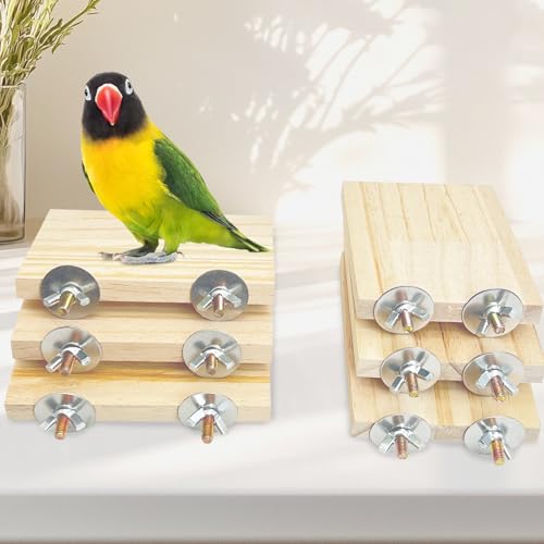 kathson 12 Pcs Wooden Bird Cage Platform Flat Birds Perch Stand Rectangle Parrot Perch with Washers for Bird Paw Grinding Cockatiel Cage Accessories for Parrot, Budgies, Conure, Lovebirds - size: 12Pcs, log color