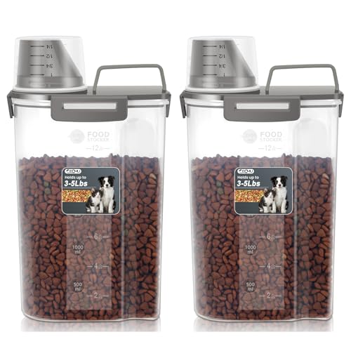 Dog Cat Food Storage Container with Cup (Dark Olive, 2.5L (2 pack)) | Pet Food Pourable Container Airtight with Large Spout, BPA-Free Plastic Food Dispenser for Pet Food, Bird Seed, Rice, Flour - color: Dark Olive, size: 2.5L (2 pack)