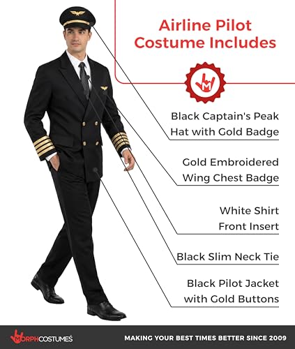 Morph Pilot Costume Men, Mens Pilot Costume, Airplane Outfit, Flight Suit Mens, Plane Costumes, Halloween Costumes for Men - size: X-Large