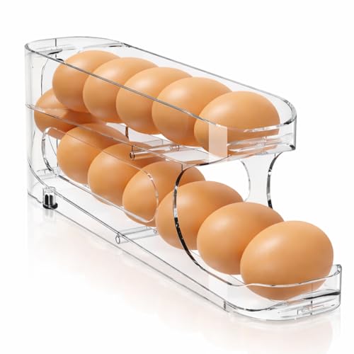 Egg Holder for Fridge, FIFO Egg Roller for Eggs 12 Count, Clear | Auto Rolling Egg Storage Organizer Container, Dispenser for Refrigerator, Space Saving - size: 1 Pack