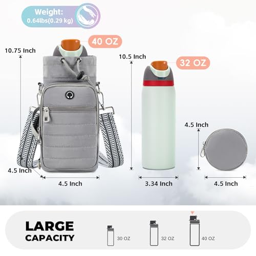 Water Bottle Carrier bag with Strap Phone Pocket for Walking, Hiking, Cycling - color: 9-Grey, size: 32oz-40oz