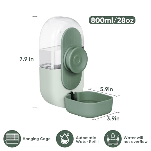Lemtrflo 28oz Rabbit Water Bottle Dispenser, Bunny Cage Water Bowl | Suitable for Rabbits, Guinea Pigs, Ferrets, and Other Small Pets - color: Green