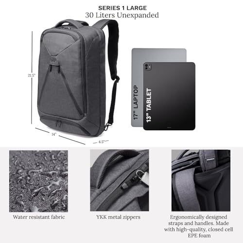 Knack Series 1 Laptop Backpack Fits up to 17 Inch - Knack Bags Carry-On Backpack, TSA Approved, Expandable Travel Backpacks With 4 Day Outfit Capacity (Savile Gray, Large) - color: Savile Gray, size: Large