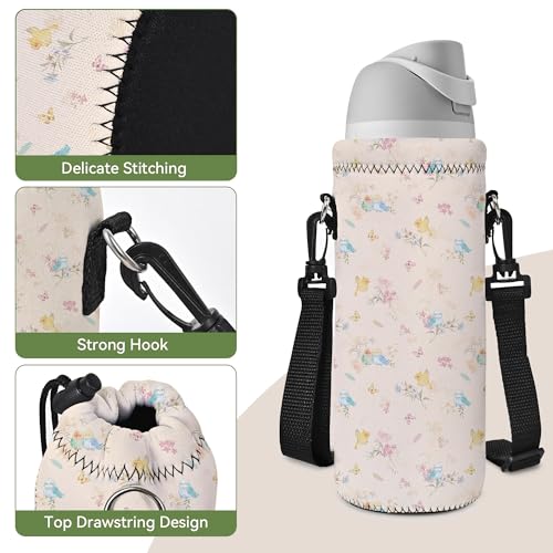 Neoprene 500ML/750ML/1000ML Water Bottle Bag Carrier, Portable Insulated Bottle Sling Holder Case Pouch with Adjustable Shoulder Strap for Men Women Walking Hiking Running - color: Birds, size: 500ML