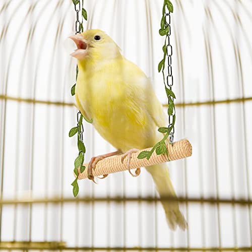 La La Pet® Hanging Wooden Pet Bird Swing with Cotton Rope Bird Cage Swing Bird Perch Swing Bird Cage Perch Bird Perch Stand Bird Swing Toy for Parrots Parakeets Cockatiels Lovebirds Brown - color: Brown