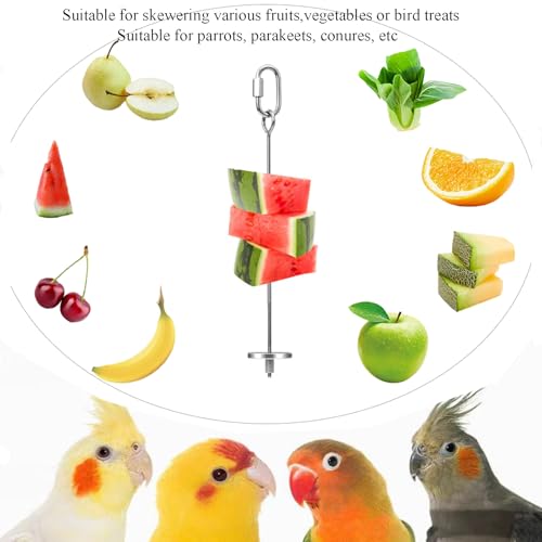 2pcs Hanging Bird Treat Skewer Parrot Fruit Feeder, 8.9 Inch Stainless Steel Bird Food Holder Parrot Fruit Food Skewer with Washer Nut Parakeet Treat Holder Feeder for Parrot Budgie Conure, LXLVOUEG - size: Screw-8.9inches-2P