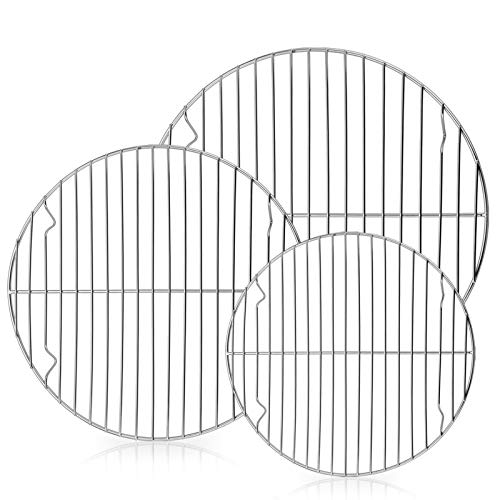 E-far Round Cooking Racks - Size 7½” & 9” & 10½” - Stainless Steel Round Steaming Baking Cooling Rack Set of 3, Multi-Purpose for Canning Air Fryer Pressure Cooker, Dishwasher Safe - size: 10.5"+9"+7.5"