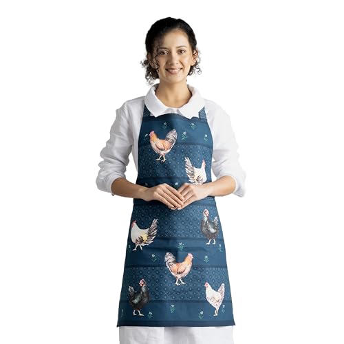 Maison d' Hermine Aprons for women with Pocket 100% Cotton (27.50"x31.50") | Adjustable Neck Strap & long ties Apron Men Chef Wedding Cooking Gardening Server Maid - color: 066 - Meadow Rooster