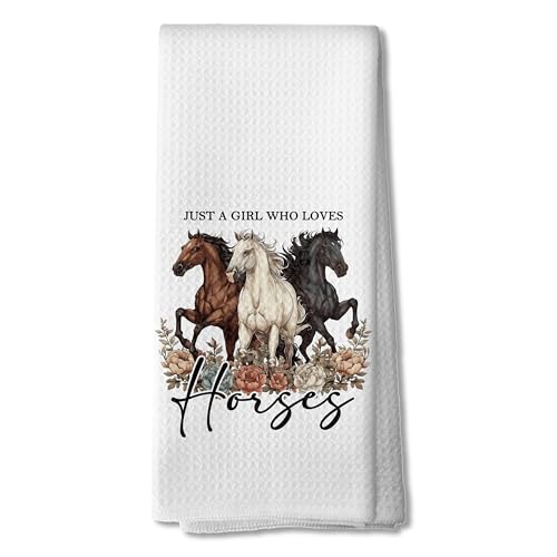 Just a Girl Who Loves Horses Kitchen Towels, Horse Lover Gifts Dish Tea Towels for Kitchen Decor, Floral Horse Print Farmhouse Western Farm Animal Hand Towel for Bathroom, 16x24 Inch - color: 13color