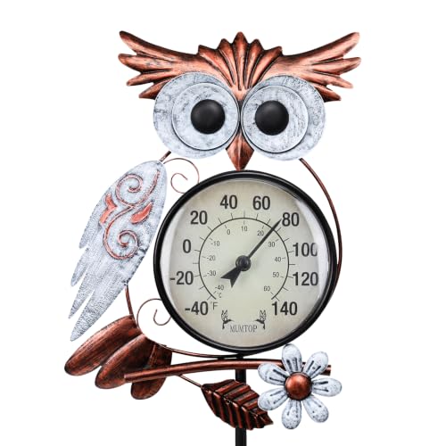 Outdoor Thermometer, Owl Outside Decor for Patio, Yard and Garden | No Battery Needed Waterproof Indoor and Outdoor Easy to Read Gifts Idea - color: White