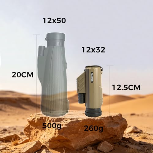 Waterproof Monocular Telescope | Lightweight with Travel Bag, Compact, 12X Magnification, Wide Field of View for Bird Watching, Hunting, Hiking, Camping (12x32, Desert Color) - color: Desert color