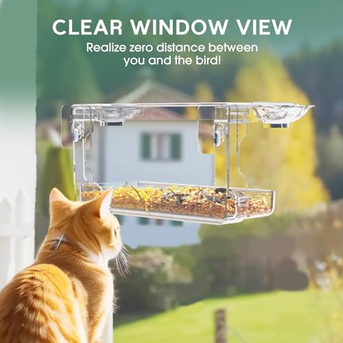 SUNALLY Window Bird Feeder Outdoors, Clear Bird Feeders for Bird Watching | Transparent Feeders with Self-Adhesive Hooks, Outside Hummingbird, Bird Watching for Garden, Yard, Elderly Kids, Cats Viewing - style: Style 3