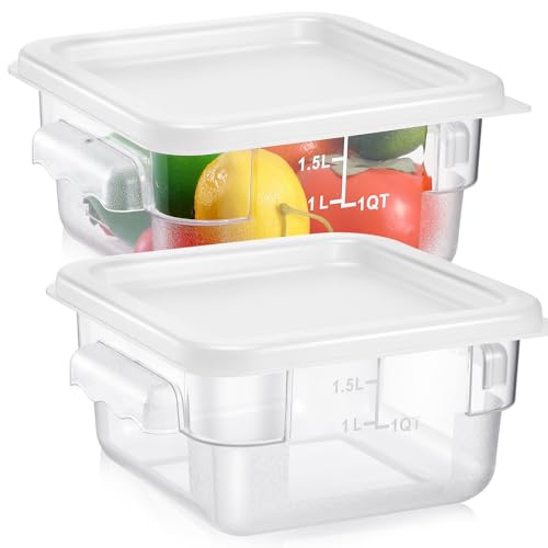 FoldTier 2 Pieces Square Food Storage Containers Polycarbonate Clear food Container with Lid Commercial Storage with Graduations for Commercial Kitchen Dough Marinating Meat(White,2 Qt) - color: White, size: 2 Qt