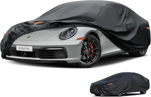 Kayme Coupe Car Cover Waterproof All Weather - See Size Chart - Size C3 | Accurate Fit, Heavy Duty for Automobiles, Outdoor Sun Rain Snow UV Protection. Soft Cotton, Driver Door Zipper, Storage Bag - color: PE-Black, size: 1 C3 Fit Coupe/Cabrio-Length (17