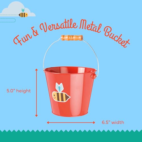 Toysmith Kids Gardening & Beach Bucket – 5″ Metal Pail with Grippable Handle | Assorted Bee & Beetle Colors | Durable Steel for Outdoor Play - 1 Count - style: Kids Bucket