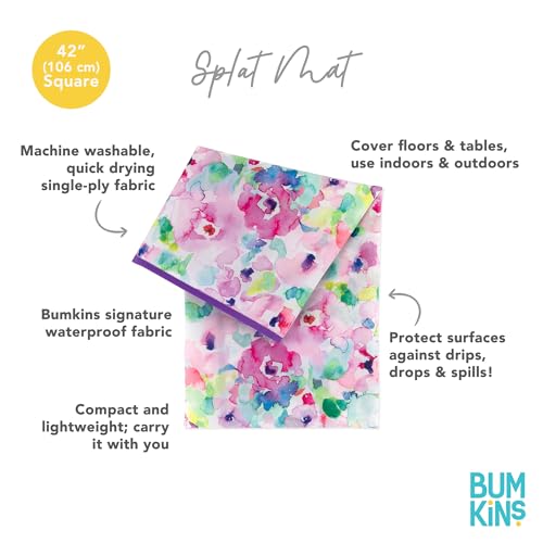 Bumkins Baby Splat Mat for Under High Chair, Babies Toddlers Eating Mess Mat, Waterproof Reusable Cloth for Arts and Crafts, Playtime for Kids, Floors or Tables, Fabric 42inx42in, Watercolors Floral - color: C2 Watercolors