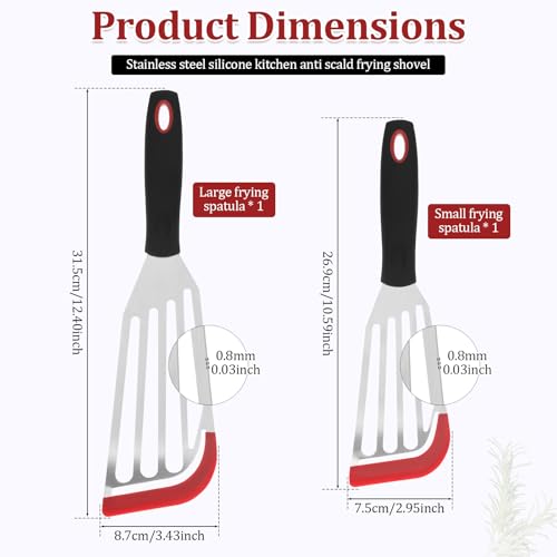 2 Pcs Silicone Fish Spatula Heat Resistant Silicone Edge for Nonstick Cookware Fish Turner for Use Flexible and Thin Stainless Steel Cooking utensil Ideal Slotted Spatula for Egg Pancake