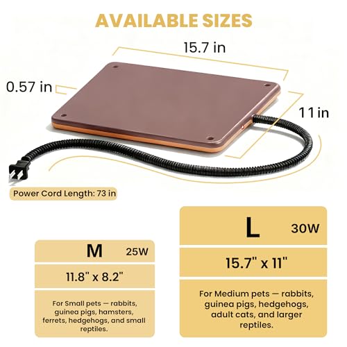 Small Animal Heating Pad, Small Animal Bed, Large Outdoor/Indoor Winter Thermal Heating Pad for Rabbits, Guinea Pigs & Chickens, Waterproof & Chew-Resistant, 30W Energy-Efficient (L:15.7" x 11") - size: L: 15.7" x 11"