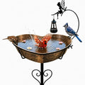 Bird Bath with Solar Lantern - 3.2" Deep, 13.8" Removable Bowl | Vintage copper finish, 35.7" rust-resistant 5-pronged stake, romantic garden gifts for bird lovers, mom, or grandparents