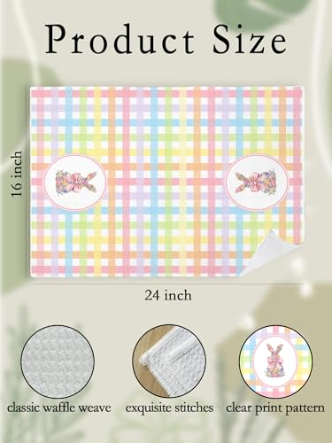 Pastel Gingham Cute Spring Easter Bunny Decorative Hand Towels for Girls Kids Bathroom, Coquette Pink Bow Rabbit Kitchen Dish Tea Towel Dishcloth, 16x24 Inch-620 - color: Hcolor007