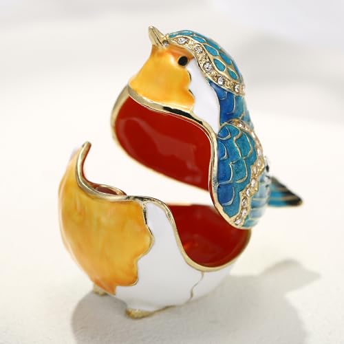 Hand Painted Enamel Robin Bird Trinket Box, Hinged Unique Mini Ring Necklace Jewelry Organizer, Classical Bejeweled Storage, Figurine Collectible Keepsake Home Decor (Robin Bird) - color: Robin Bird