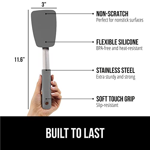 GORILLA GRIP BPA-Free Silicone Spatula for Non Stick Frying Pan, Heat Resistant Flexible Head, Patented Soft Comfortable Handle, Non-Scratch Kitchen Turner, Flip Burgers, Pancakes, 11.6 in, Gray - color: Gray