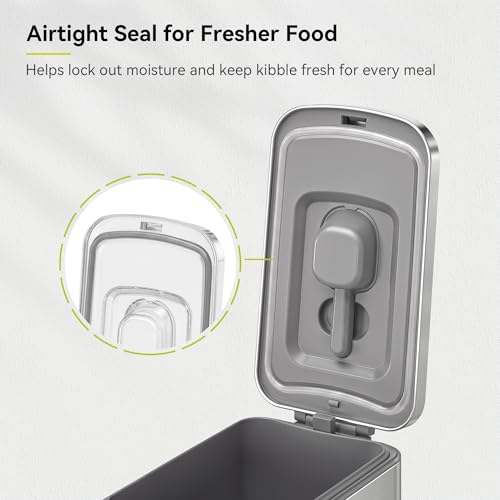 EKO 45 lb Airtight Dog Food Storage Container, Stainless Steel Pet Food Container for Kibble, Cat Food & Bird Seed, Lockable Lid, Magnetic Scoop, BPA-Free Inner Bucket, Wheels