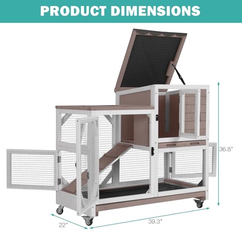 Rabbit Hutch Indoor for 2-4 Rabbits & Guinea Pigs，Bunny Cage with Slide-Out Plastic Trays，Wooden Small Animal Cage for Rabbits, Bunnies, and Guinea Pigs - color: (Brown-AIR7013)