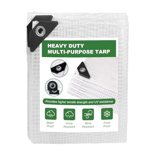 18 Mil Greenhouse Cover, 10x10 FT Clear Heavy Duty Chicken Coop Cover, UV Resistant Waterproof Greenhouse Tarp with Grommets for Garden, Farms, Nursery - size: Clear White 10FTx10FT