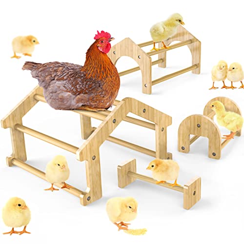 Bamboo Chicken Perch Set, 4 Pack | strong roosting bar for coop and brooder, training perch for large birds, hens, parrots, macaw, easy assemble&clean,fun toys