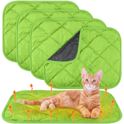 4 Pack Self Heating Cat Pad Self Warming Dog Mat Reflects Body Heat Extra Warm Thermal Pet Pad Washable Dog Cat Bed Crate Bed Mat Blanket(16 x 20 Inch,Green) - color: Green, size: 16 x 20 Inch