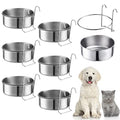 mumufy 6 Pieces Stainless Steel Hanging Water Bowls with Holder Detached Anti Spill Pet Metal Bowl Cage Kennel Crate Food Bowl(30 oz) - size: 30 oz