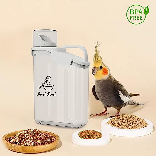 Bird Seed Storage Container Portable-3 Qt/2.8 L Clear Plastic Pet Food Container-with Measuring Cup,Airtight Wild Bird Seed Dispenser for Storing Sunflower Seed|Squirrel proof|BPA Free-White - color: White(Bird)