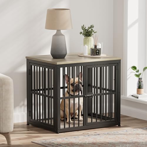 Lyromix 27'' Dog Crate Furniture with 3 Doors for Puppy Small Dogs | Wooden Kennel End Table, Heavy Duty Indoor Cage for Pug, Corgi, Boston, Multiple Units Can be Combined, Grey - color: Ancient gray, size: 26.9"L x 20.9"W x 24.0"H