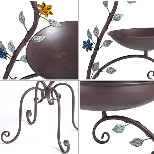 37" H Bird Bath Feeder and Planter for Outdoors Metal 3-in-1 | Birdbaths Stand Vintage Pedestal Bird Bowl for Outside Garden Yard Patio Lawn Decor