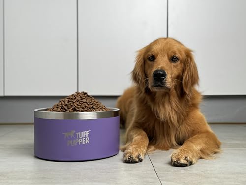 Tuff Pupper Heavy Duty Insulated Dog Bowl | Double Wall Stainless Steel Dog Food Dish | Non-Slip Spill Proof Dishwasher Safe Cat Bowl | Water Dish for Feeding Large Medium Small Pets (188oz, Purple) - color: Royal Purple, size: 188oz