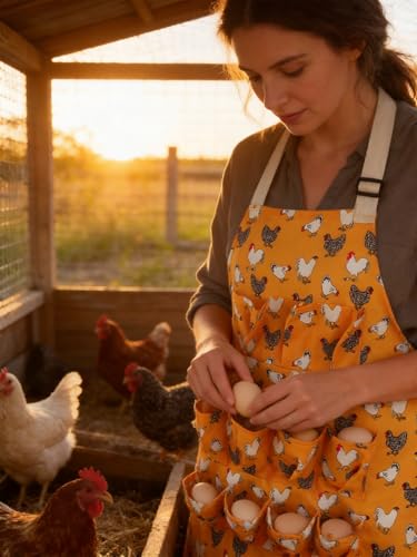 Egg Gathering Apron and Basket Set - 11 Deep Pockets + 9-Grid Matching Basket - Premium Cotton Linen Chicken Egg Collector for Farm & Backyard - Adjustable & Hands-Free - Healthy & Washable