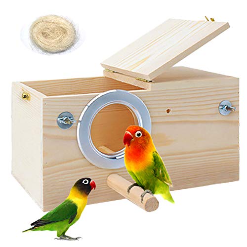 PINVNBY Parakeet Nesting Box Bird House Wood Breeding Box Parrots Mating Box for Lovebirds,Cockatoo,Budgie, Finch,Canary and Medium-Sized Birds(XL) - size: X-Large