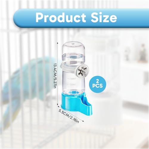 2 Pcs Parakeet Water Dispenser, Automatic Bird Water Dispenser Hanging Feeder, No Drip Bird Cage Water Fountain for Parrots, Finches, Small Pet Birds, Easy to Install and Use(White, Blue)