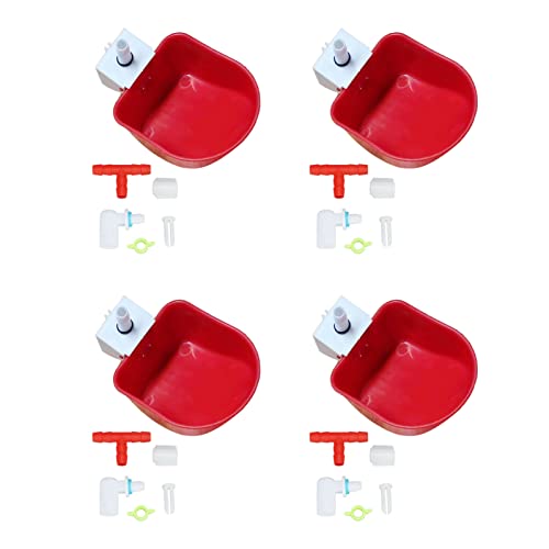 Automatic Poultry Fount, Large Drinking Bowl, Universal Red PP Poultry Waterer with Grooves for Water Conservation, Ideal for Chicken Duck Goose Quail Bird Cat Dog