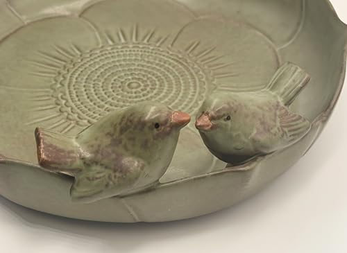 Large Ceramic Bird Bath Bowl Only, 10" Shallow Ground Bird Bath, Handmade Ceramic Birdbath Bowl for Outdoors, Wildlife Water Bowl for Outside, Garden, Tabletop, Balcony and Lawn - size: Shallow 9.8x3