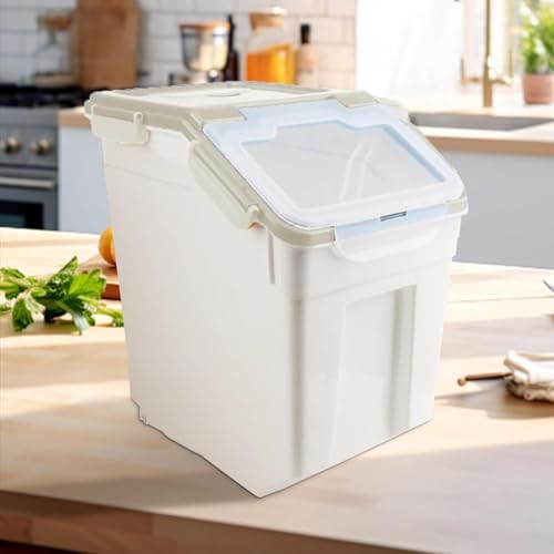 50LB Large Flour Storage Container Bin,2 Pack Airtight Plastic with Wheels Seal Locking Lid Dispenser Organizer Bin with Measuring Cup & Scoop for Flour, Rice, Grain 100LBS Total Capacity(Grey) - color: Grey/50lbs,2counts