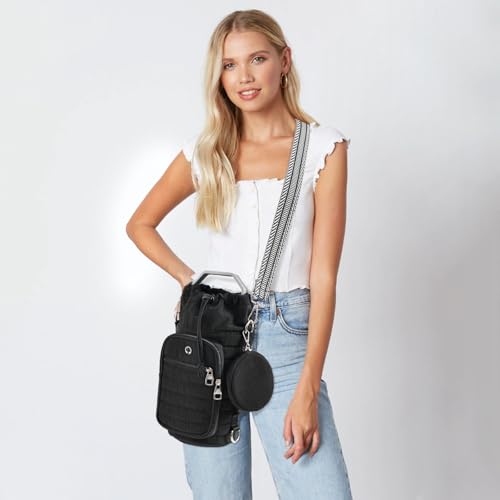 Water Bottle Carrier bag with Strap Phone Pocket for Walking, Hiking, Cycling - color: 1-Black, size: 40oz-64oz