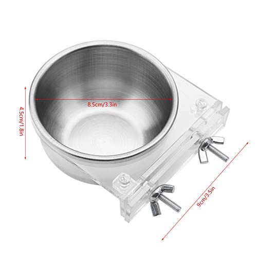 Stainless Steel Bird Feeder with Acrylic Plates, Small Feeding Cups for Cage, Detachable Bird Water Bowls with Clamp Holder for Cockatiel Conure Budgies Parakeet Finch Small Pets