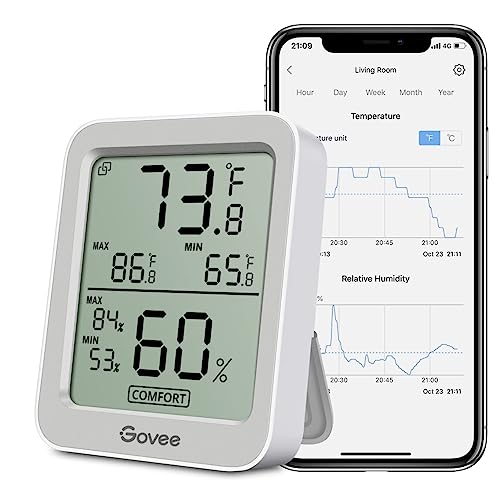 Govee Indoor Hygrometer Thermometer H5075 with Bluetooth App Control | Room Temperature Humidity Meter, 164ft Remote Monitor, Smart Alerts, 2 Years Data Storage Export, for Bedroom Wine Cellar - color: Grey, size: 1 Pack